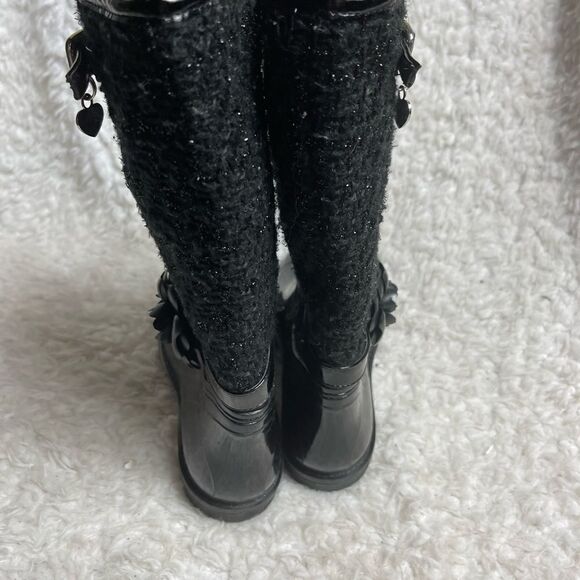 Stuart Weitzman girl Waltz Black mid calf rain boots glitter accent size 3 - Picture 5 of 12